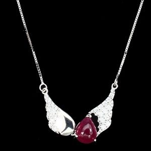 .925 RUBY & CZ SOLID STERLING SILVER NECKLACE.